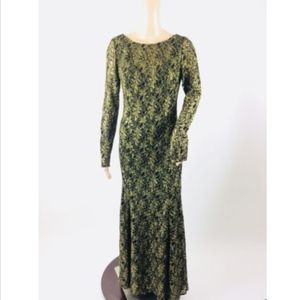 Theia Dress Black Gold Lace Evening Gown Dress 6